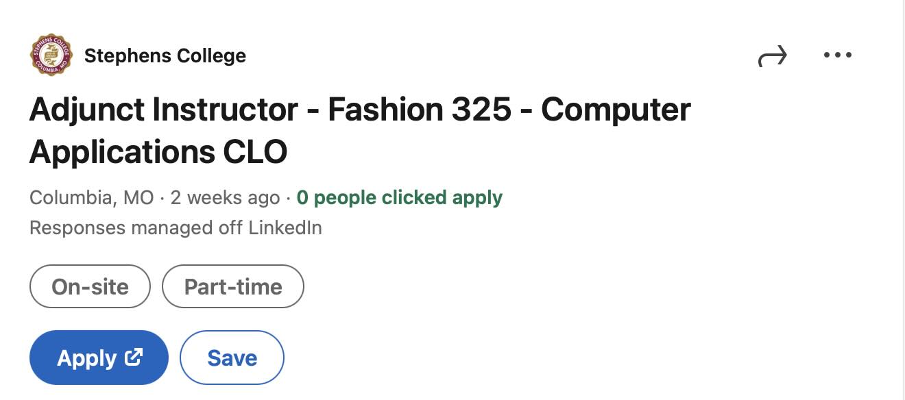 LinkedIn job post for digital fashion educator